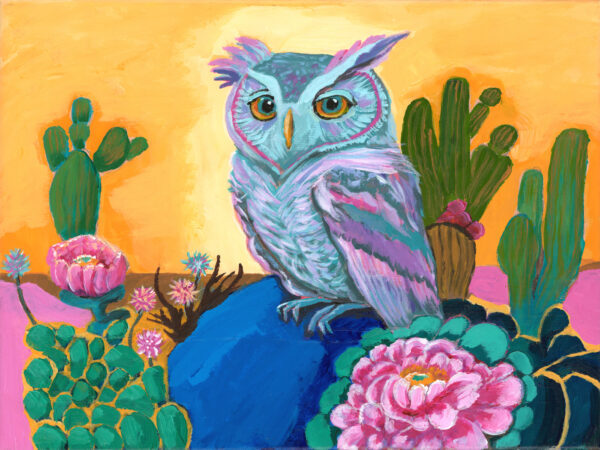 Painting of an owl. Acrylic on canvas.